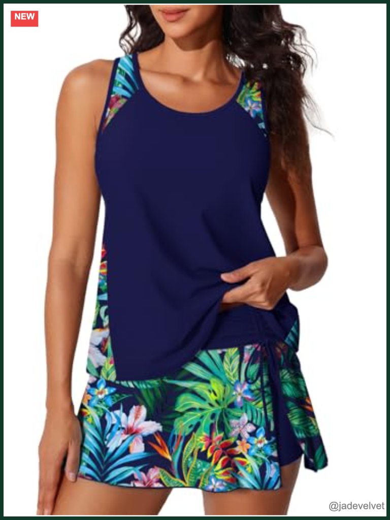 Tankini Set With Skirt And Built-In Shorts Modest Swimwear Plus Size